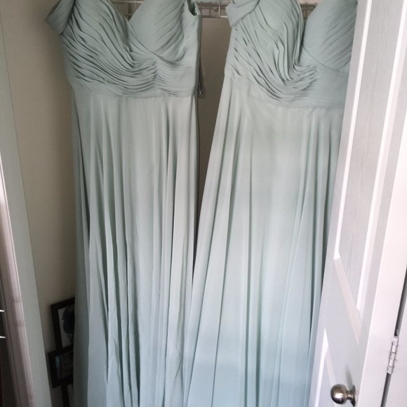 3 Long Sage Bridesmaid Dresses - Picture 2 of 3